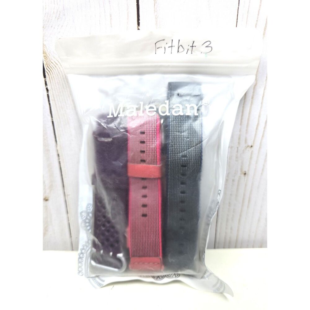 Maledan Replacement Bands 3 Fitbit Charge 3 & 4 Grey Plum Pink NIP